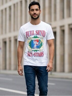 NWT FULL SEND Unisex White Short Sleeve Graphic Tee Shirt 2010 Baseball - Size S